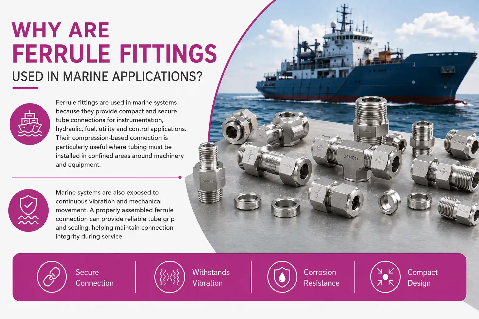 Ferrule fittings used in marine applications for secure tube connections